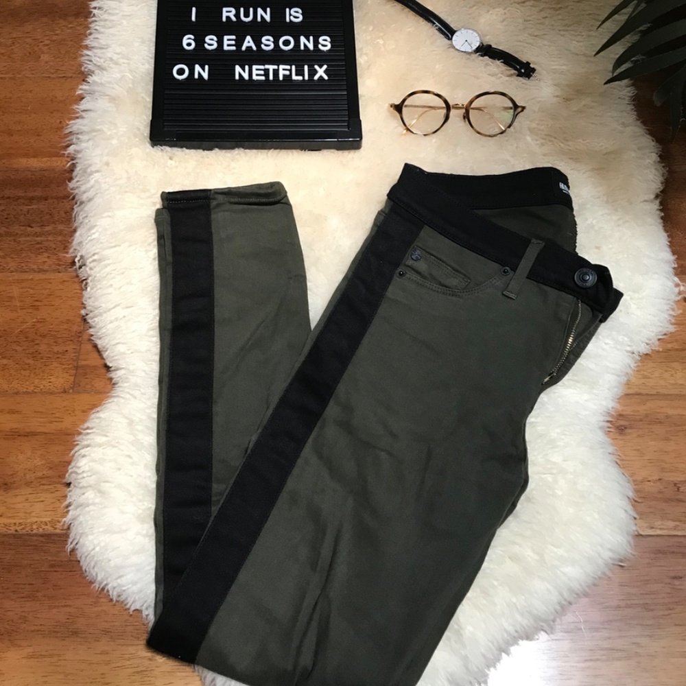 Hudson High Waisted Olive Pants with Black Seam